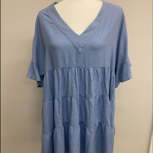 Women’s “Est 1948” size XL Baby Blue Ruffled VNeck Babydoll Shirt